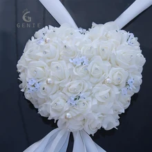 

Genie Heart shaped Garland Wedding Car Decoration Artificial Foam Rose Pearls Handle Mirror Door Decor DIY Wreath Fake Flowers