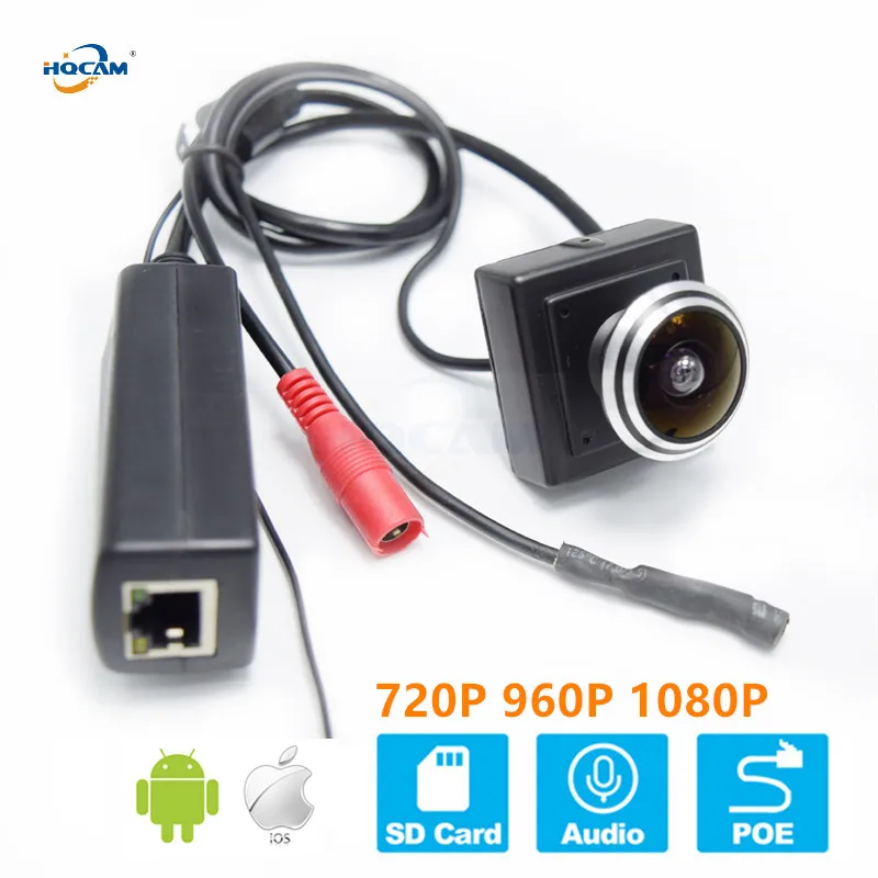 HQCAM 720P 960P 1080P Micro SD карта POE широкоугольная мини IP камера рыбий глаз аудио onvif