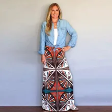 Женская мода, Свободный Повседневный Сарафан с геометрическим принтом, полосатые Лоскутные Длинные юбки, Женская богемная Свободная юбка в пол, G0404#20