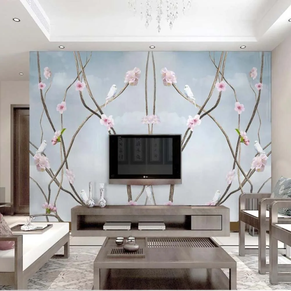 3D Murals Tree Branch Peach Blossom Flower Dove Pigeon Mural Wallpaper Wall Printed Painting Photo Paper Canvas Wallpapers | Обустройство