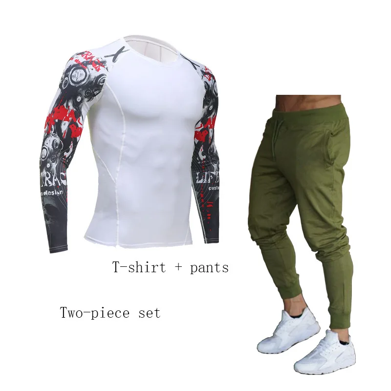 

men's Jogger sports suit tight T-shirt+jogging pants two-piece suit mens sets men sportswear fitness clothes Customizable print