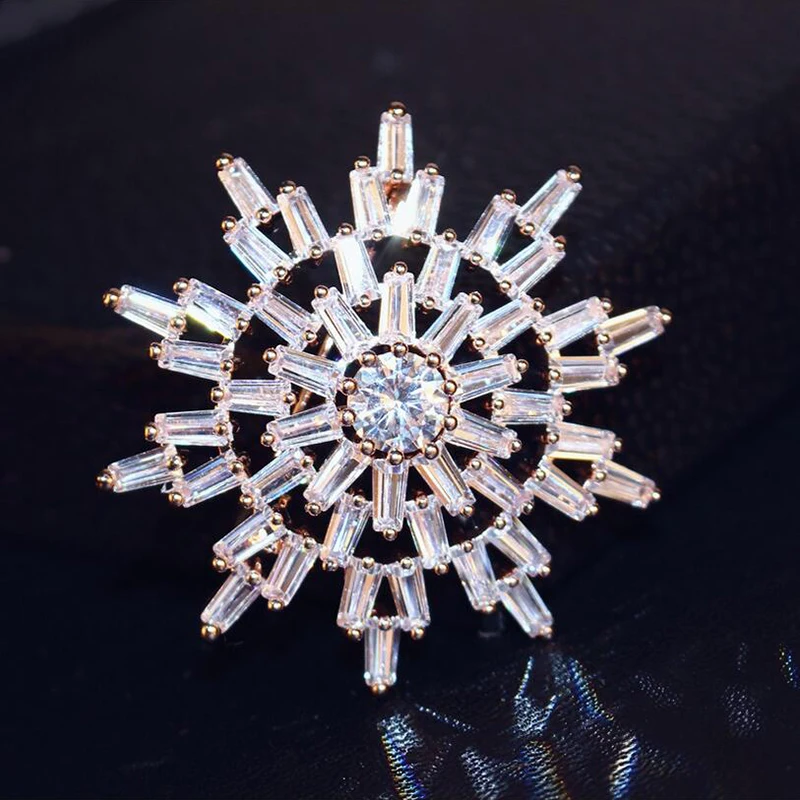 

AGOOD Brand Fashion Women Crystal Snowflake Brooches Rose Gold Color Charm Zirconia Brooch Pin For Clothes Shawl Jewelry