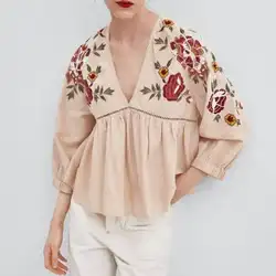 OYK8638 za Для женщин foral embroideried белые блузки пуловер кружева выдалбливают рубашка Для женщин s Camisa Blusas bawting рукава блузка