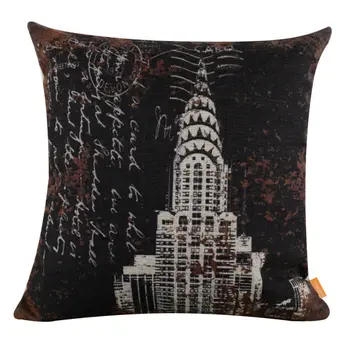 

LINKWELL 18x18" Vintage Black New York Empire State Building Burlap Cushion Cover Throw Pillowcase Word Shabby Chic Antique Look