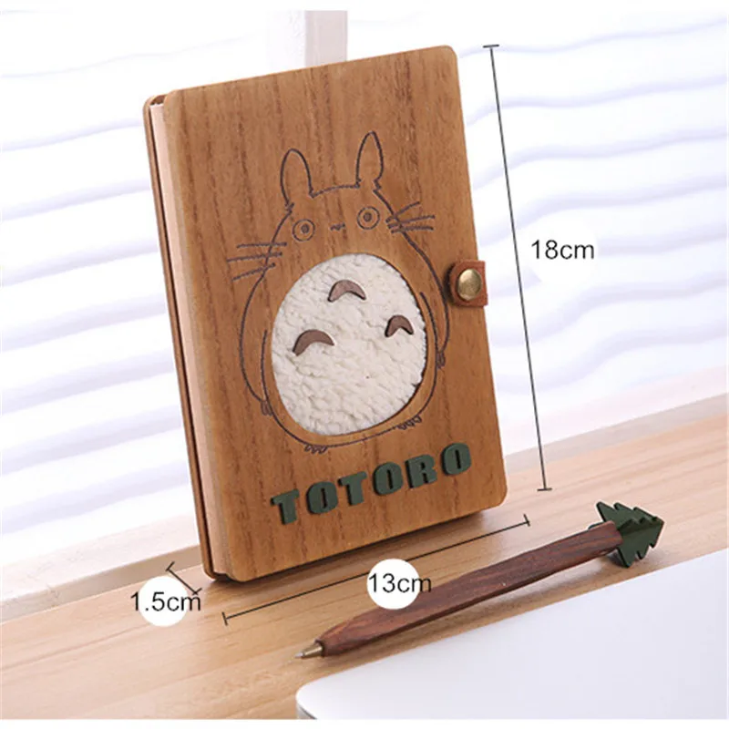 

Totoro Wooden Notebook Set Anime Ballpoint Note Book With Pen Notebook Set Diary Day Journal Stationery School Supplies 18cm