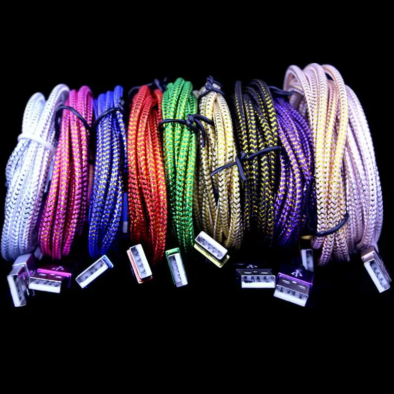  200pcs/lot Colorful Fabric Nylon braided 3M 10FT 8pin usb data sync charger cable for iphone se 5 5s 6 6s for ipad  for ios 9 