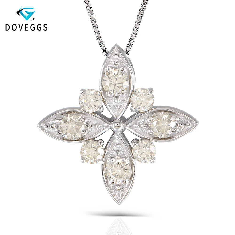 

DovEggs 1.2CTW 3mm-3.5mm Brilliant Moissanite Pendant Necklace Platinum Plated Silver for Women Four Leaf Clover Shape