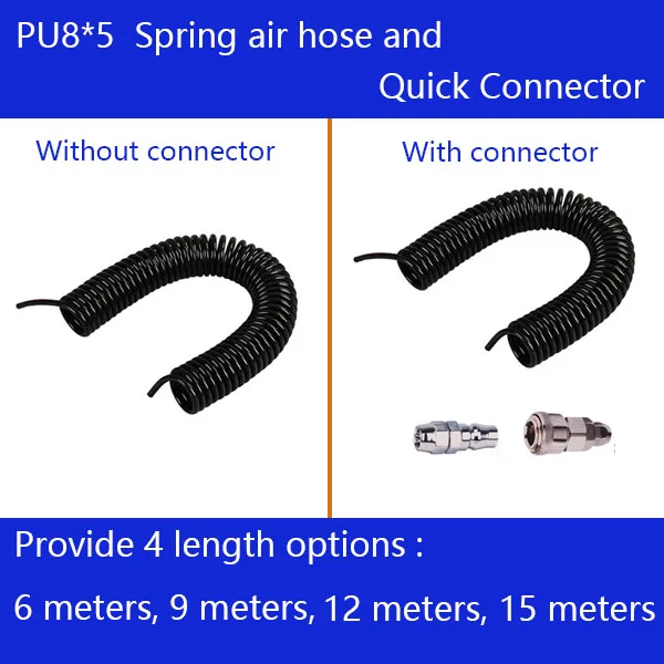 Free shipping PU8*5mm spring air compressor hose and quick detachable connectors, pneumatic hose 6-15M, Air compressor parts