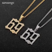 Mężczyźni Hip Hop Ice Out Bling 69 liter raper wisiorek naszyjniki Pave ustawienie AAA Rhinestone moda 69 naszyjnik biżuteria prezent