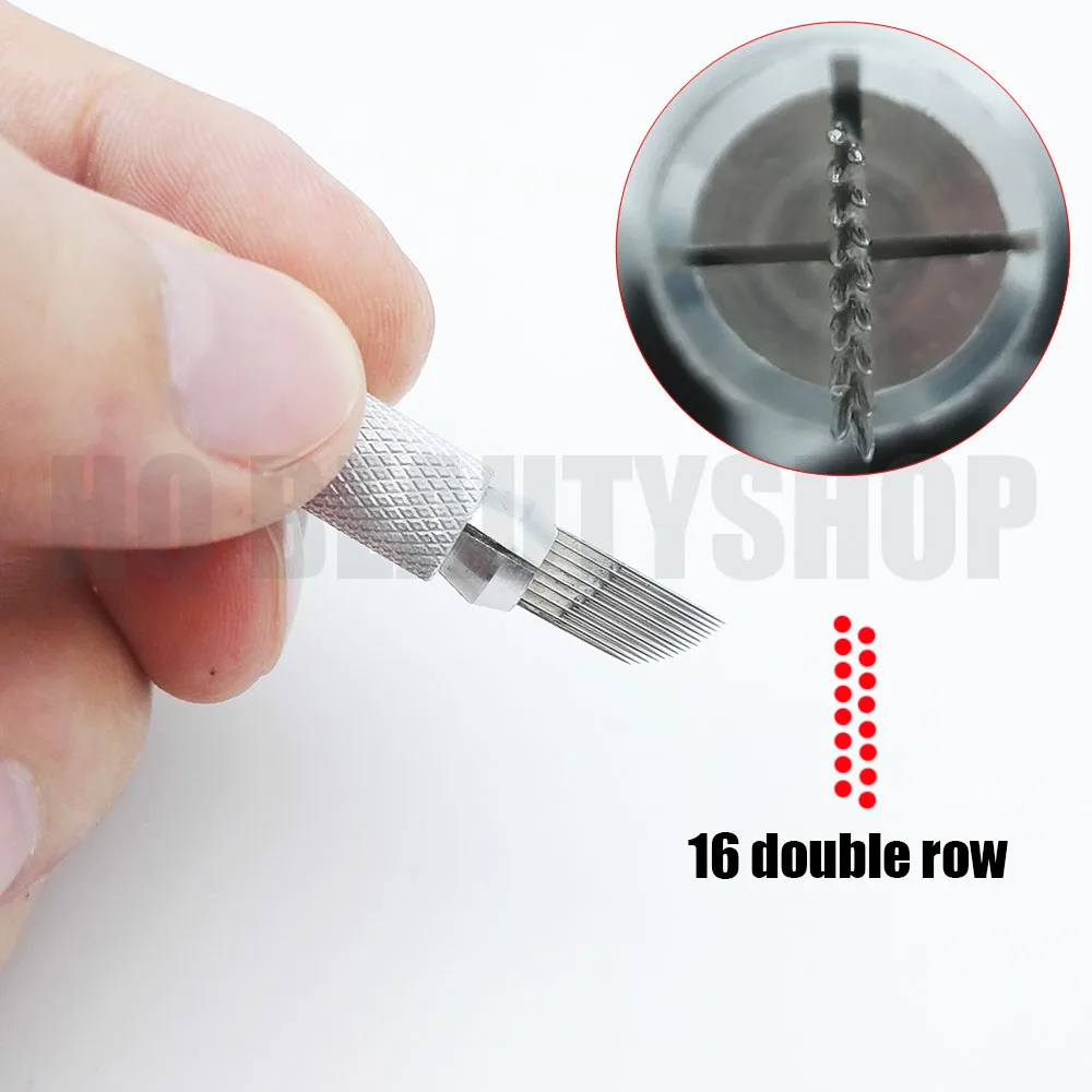 

10pcs 16 Double Row Needles Microblading Permanent Makeup Eyebrow Tattoo 3D Embroidery Manual Pen Blades Pins