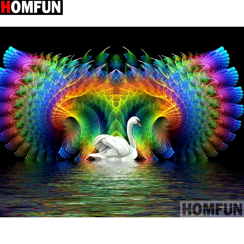 Алмазная живопись HOMFUN вышивка крестиком Белый лебедь полноразмерная круглая для