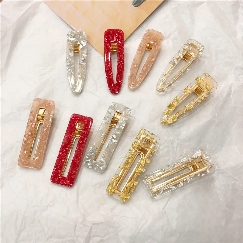 

1 piece Women Girl Hollow Geometric Waterdrop Acrylic Hair Clips Shiny Tinfoil Sequins Hairpin Hair Accessories Barrette