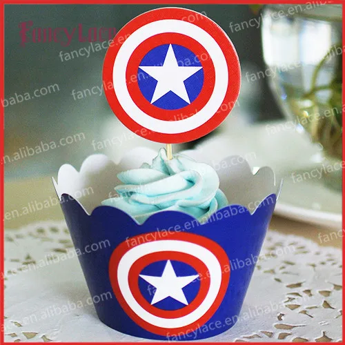 Captain America Cupcake Wrappers Cake Decoration For Birthday