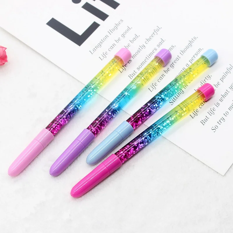 

Cute Sequin Liquid Quicksand Ballpoint Pen Blue Ink With Hat Magic Pens Promotion Gift School Office Supplies Stationery 2018