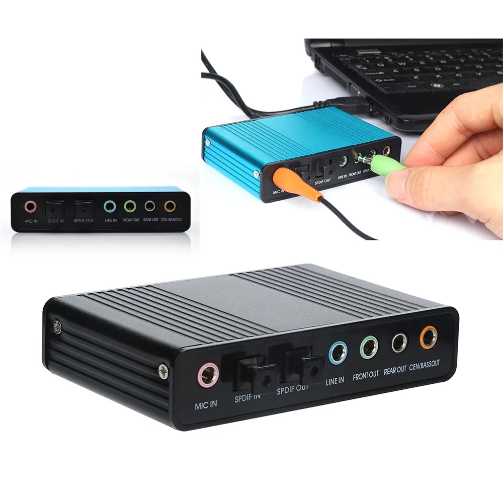 USB Внешняя 6 канальная оптическая звуковая карта 5 1 SPDIF аудио 3 мм Mic in Jack