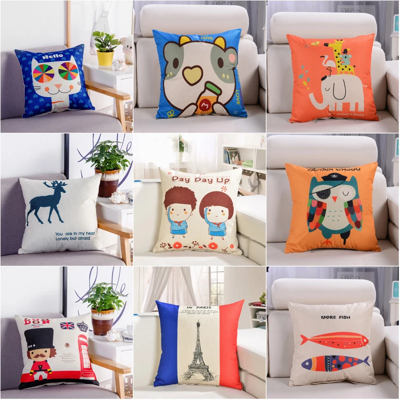 

Cute Lovely cartoon Decorative Cushion Cover Cotton Linen Square Throw Pillow Cover 45x45CM Pillow Case Home Office Car Sofa