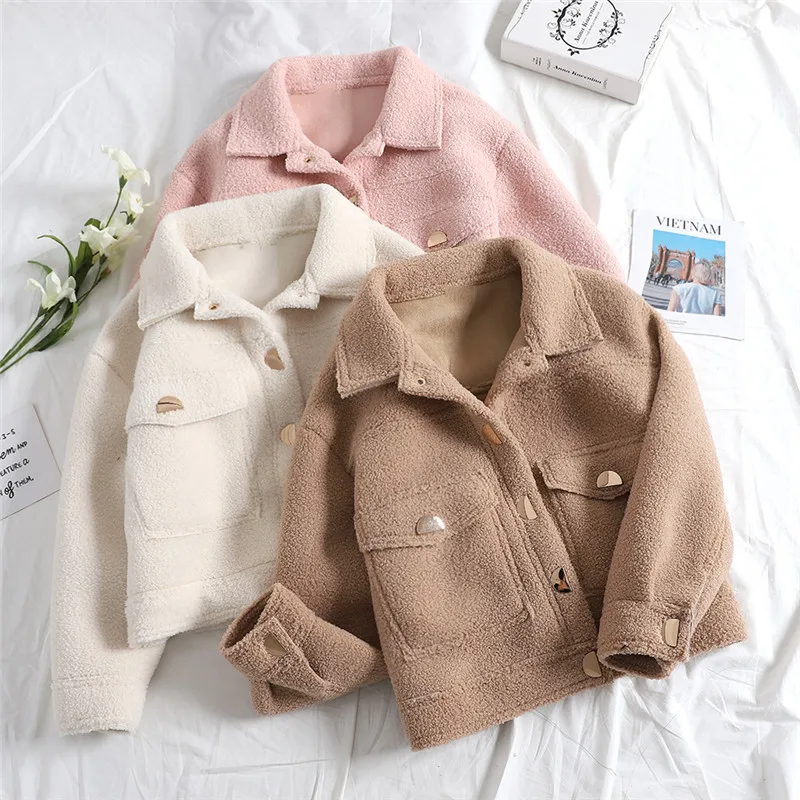 #*Cheap 2018 New Autumn Winter Women Short Coat Slim Warm Thicken Lamb Fur Coats Female Solid Long Sleeve Jacket Casual Outwear AB1203