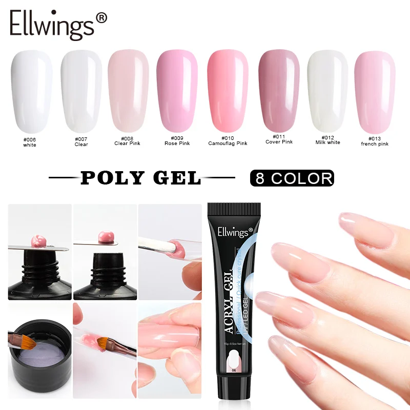 

Ellwings 8 Colors Builder Gel Polish Set UV LED Varnish Nail Tips Extension Glue Nail Salon DIY Manicure 15g Poly Gel Set