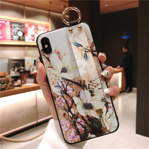Emboss Rose Flower phone Case For iphone 12 Mini 11 13 Pro XS MAX X XR Wist Strap Support Soft TPU Case For 6S 8 7 plus Cover