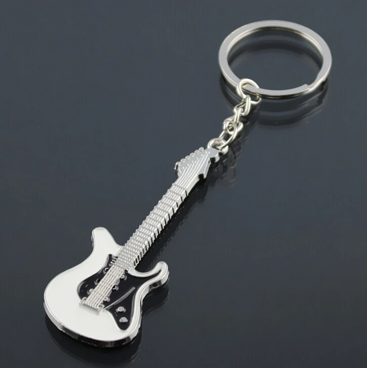 

New Design Classic Guitar Keychain Car Key Chain Key Ring Musical Instruments silver pendant For Man Women Gift