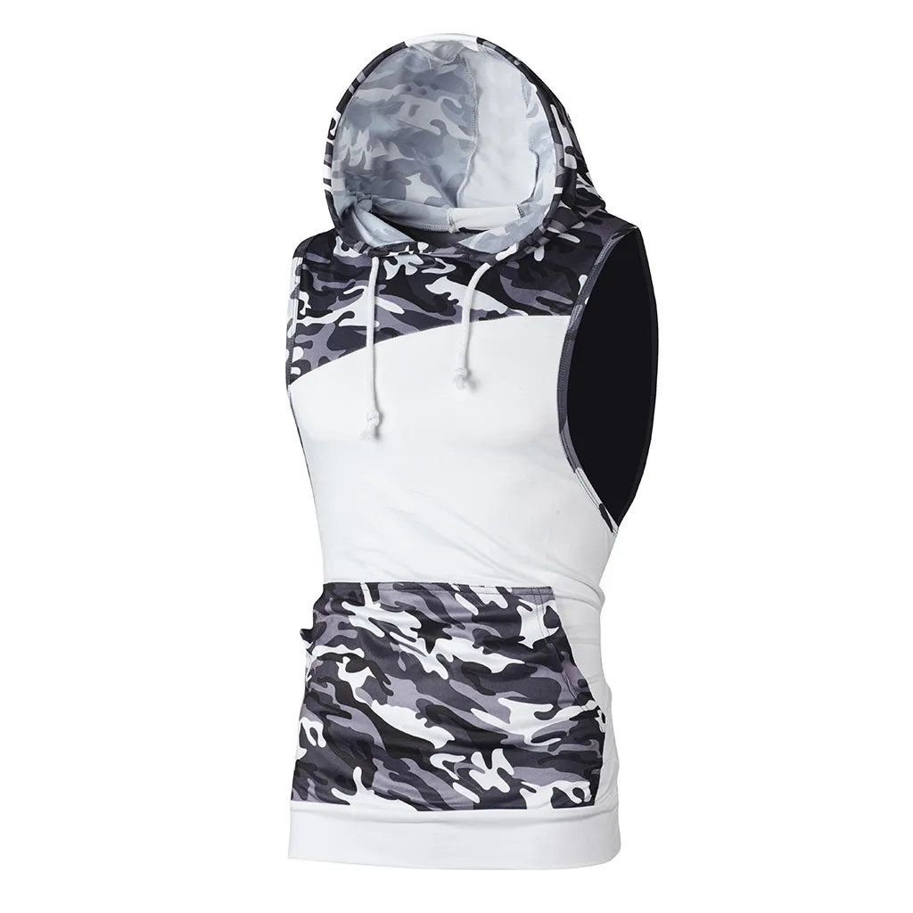 

Clothing casual vest men's O-neck shirt vest pocket hooded running vest sweatshirt Camouflage Sleeveless Vest Shirt L0322