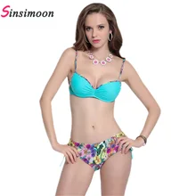 Сексуальные комплекты бикини для девушек, купальник, бикини с цветочным принтом, пуш-ап, мятный Летний стиль, купальный костюм, Maillot De Bain, купальник