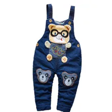 Г., весенне-осенние джинсовые штаны с рисунком в виде очков и медведя на бретелях для маленьких мальчиков и девочек Милая повседневная одежда с принцем милые детские комбинезоны 17N1120