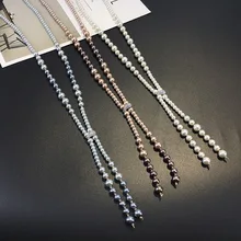 Корейское Модное Элегантное жемчужное ожерелье на цепочке, аксессуары для зимних длинных женщин