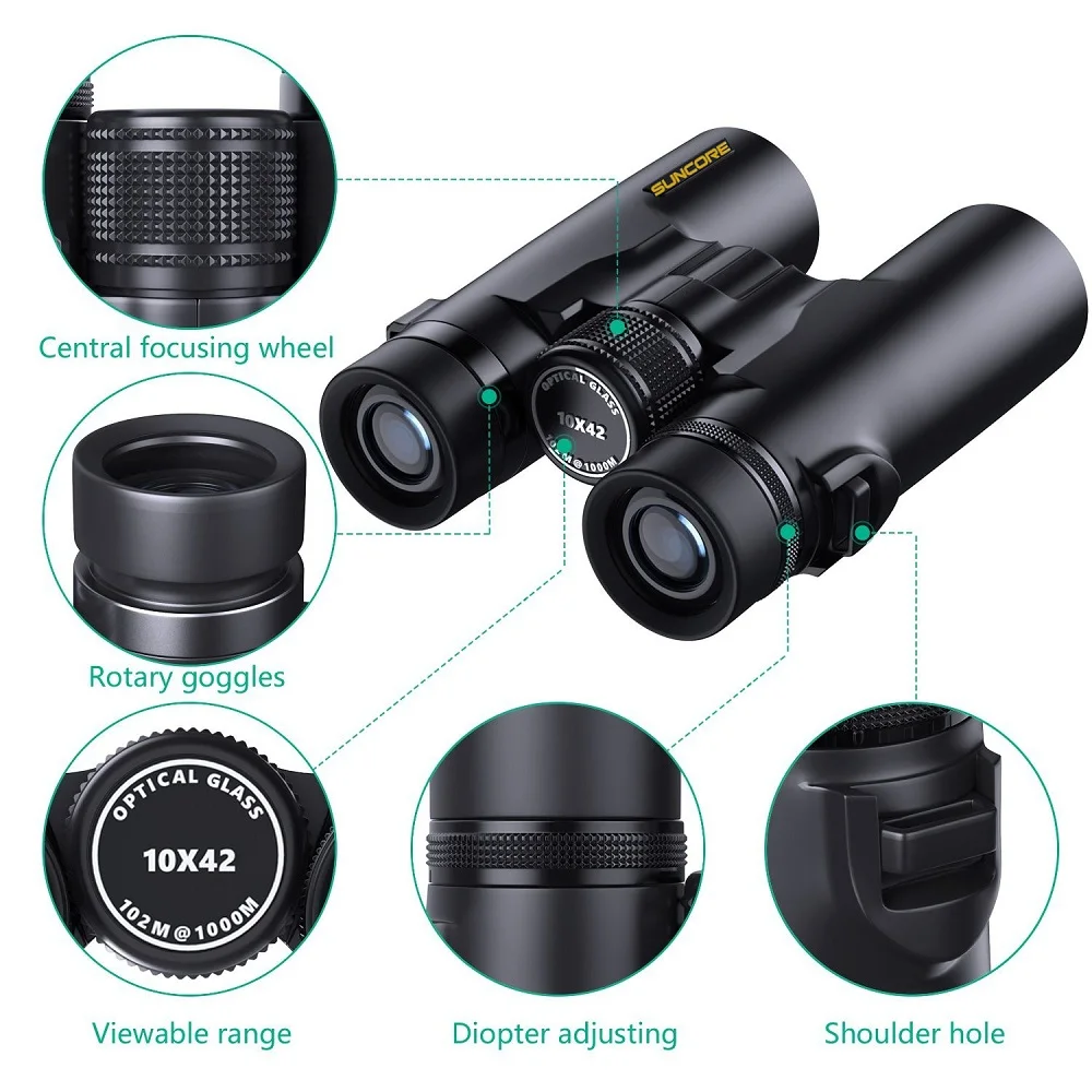 Zoom Telescope 10x42 Compact Binoculars with Low Light Night Vision for Outdoor Bird Watching Travelling Hunting Camping 2018