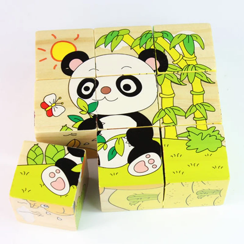 6 сторон деревянные животных растения узор головоломка игрушки мультфильм развивающие игрушки головоломки подарки для детей обучение и