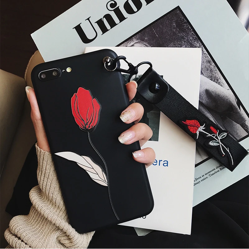 Romantic 3D Floral Red Rose Phone Case for iPhone 6 6s 7 8 plus X Soft