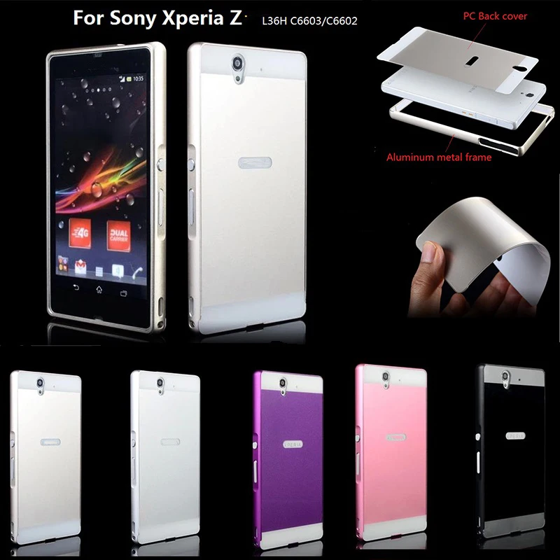 

For soni Z case Fashion Luxury mobile phone Cases Metal Aluminum frame Hard plastic Back Cover case For Sony Xperia Z L36H C6603