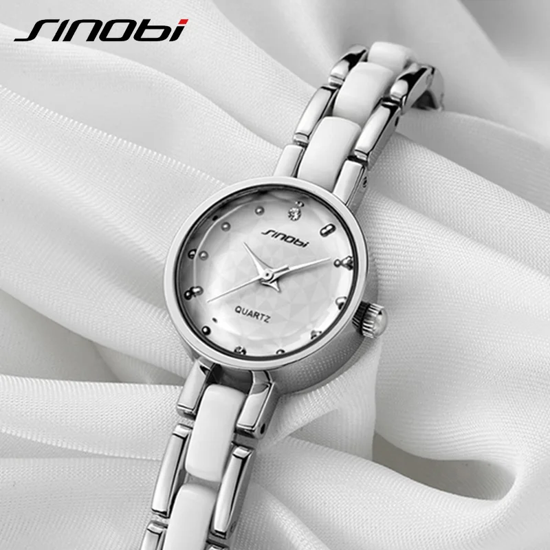 

SINOBI Women Bracelet Watches Top Brand Luxury Simulated Ceramics Band Quartz Watch Lady Dress Relogio Feminino 2019 Clock #9486