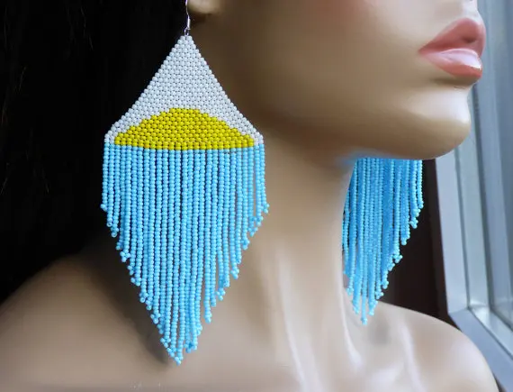 

Go2boho Dropshipping Sunset Earrings Native American Earrings Blue MIYUKI Seed Beads Inspired Extra Large Big Earrings Beadwork