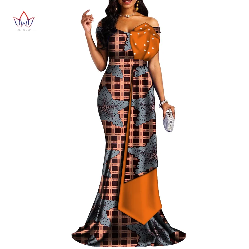 Африканские платья для женщин Базен Riche стиль Femme африканская одежда леди принт воск размера плюс вечерние Длинные свадебные платья Wy4378