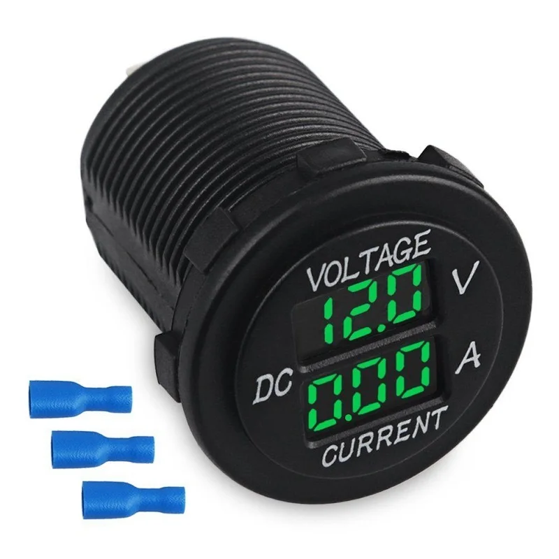 

12V-24V Dual USB Charger Green LED Digital Display Voltage Amp Meter Voltmeter