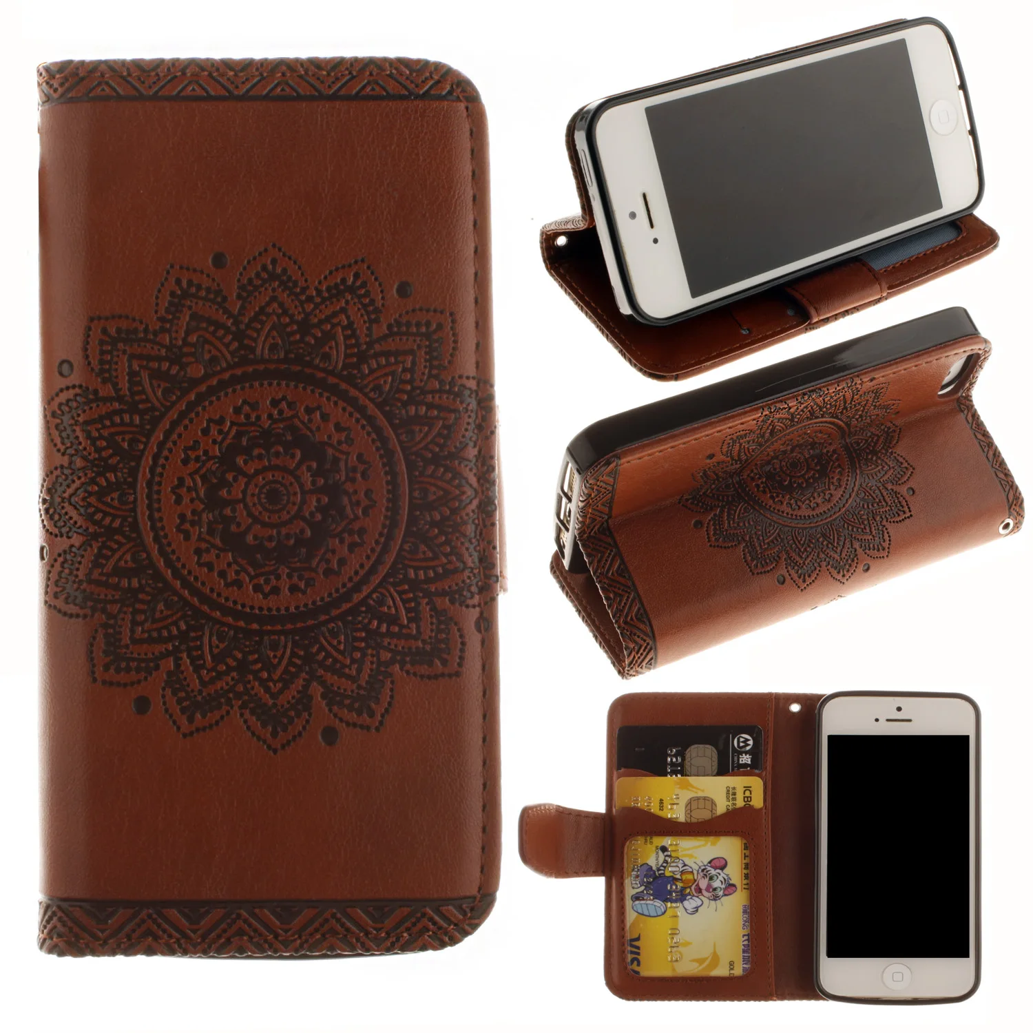 Модные Мандала Цветы узор ультра тонкий кожаный чехол для Huawei P8 Lite P9 Plus с кошелек