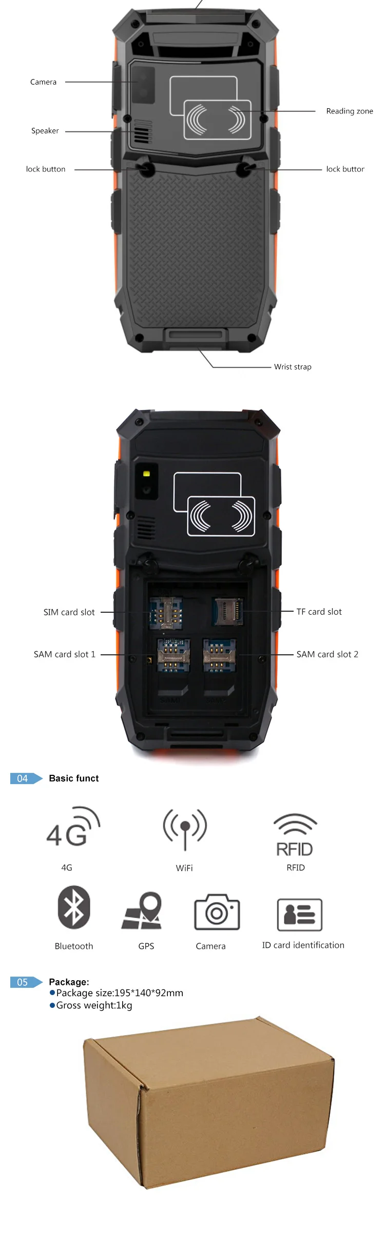 Handheld sem Fio Industrial do Código de Barras do Pda do Terminal Móvel da Coleção de Dados Pda com Aperto da Pistola Varredor Portátil Áspero 13 do código de barras do pda do