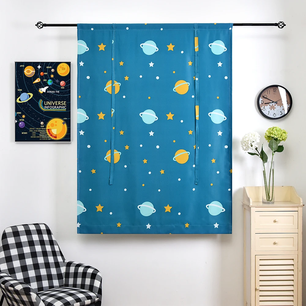 1 SINOGEM Thermal Insulated Blackout Curtain - Celestial Body design Tie Up Shade for Small Window, Window Valance Balloon Blind For Child Room