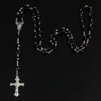 Collier chapelet à la mode pour femmes, 8mm, haute qualité, bricolage, croix de jésus chrétienne, pendentif, longue chaîne, bijoux 3