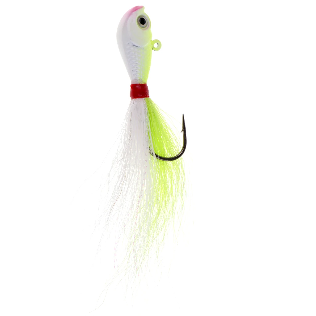 3D Eye Artificial Feather Lead Fishing Lure Hand-tied Bucktail Jig Head Hook Fresh Water Fishing Lure Bait Accessories 28g - Цвет: Yellow White