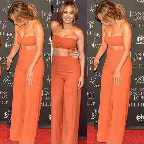 

Orange Color Sexy 2 Pieces Loose Jumpsuit Off the Shoulder Celebrity Jumpsuit