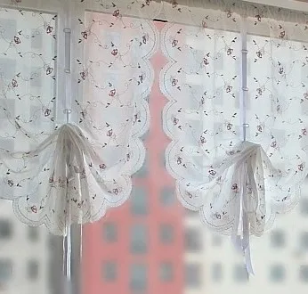 

embroidery rose balloon curtain for the door and kitchen white kitchen curtain Pull-up curtain