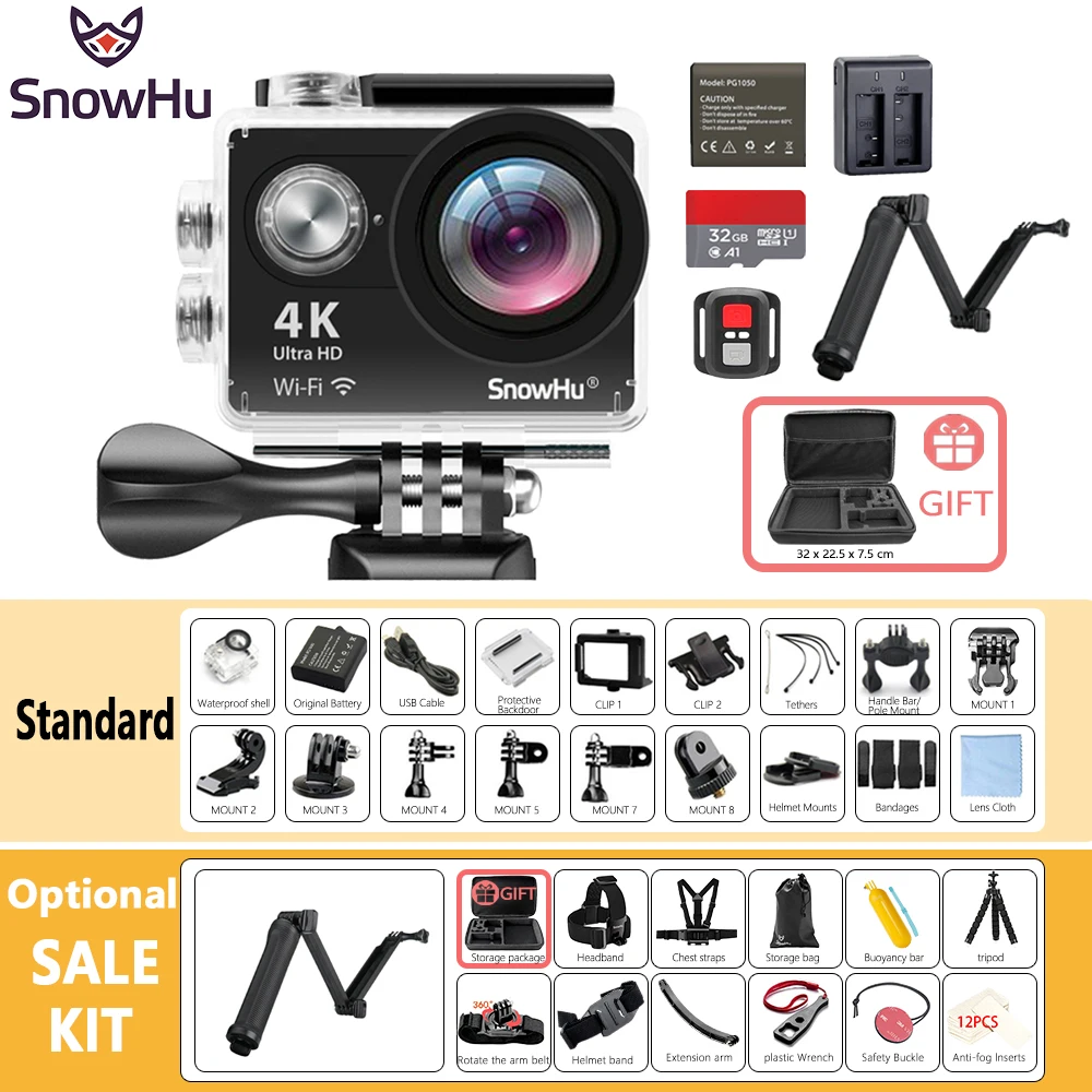 

New Arrival Original SnowHu H10R Ultra HD 4K Action Camera 30m waterproof 2.0' Screen 1080p sport Camera go extreme pro cam H10R