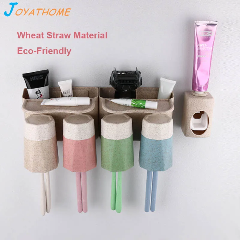 

Joyathome Suction Cup Type Wheat Straw Material Automatic Toothpaste Dispenser Toothbrush Holder Set Toothbrush Holder