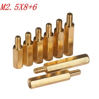

50Pcs/lot M2.5*8+6 M2.5x8 male female Hex head Brass Spacing Screws Threaded Pillar PCB Computer StandOff Spacer
