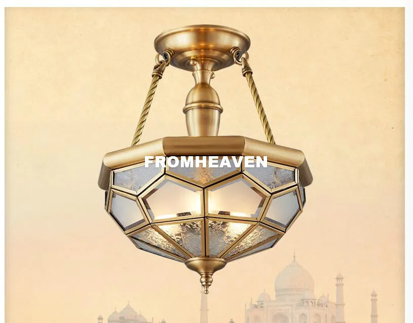 

Free Shipping Bronze Semi-ceiling Style 90-265V Bronze Anqitue Style Design Ceiling Lamp Copper Luster E14 LED Ceiling Lighting