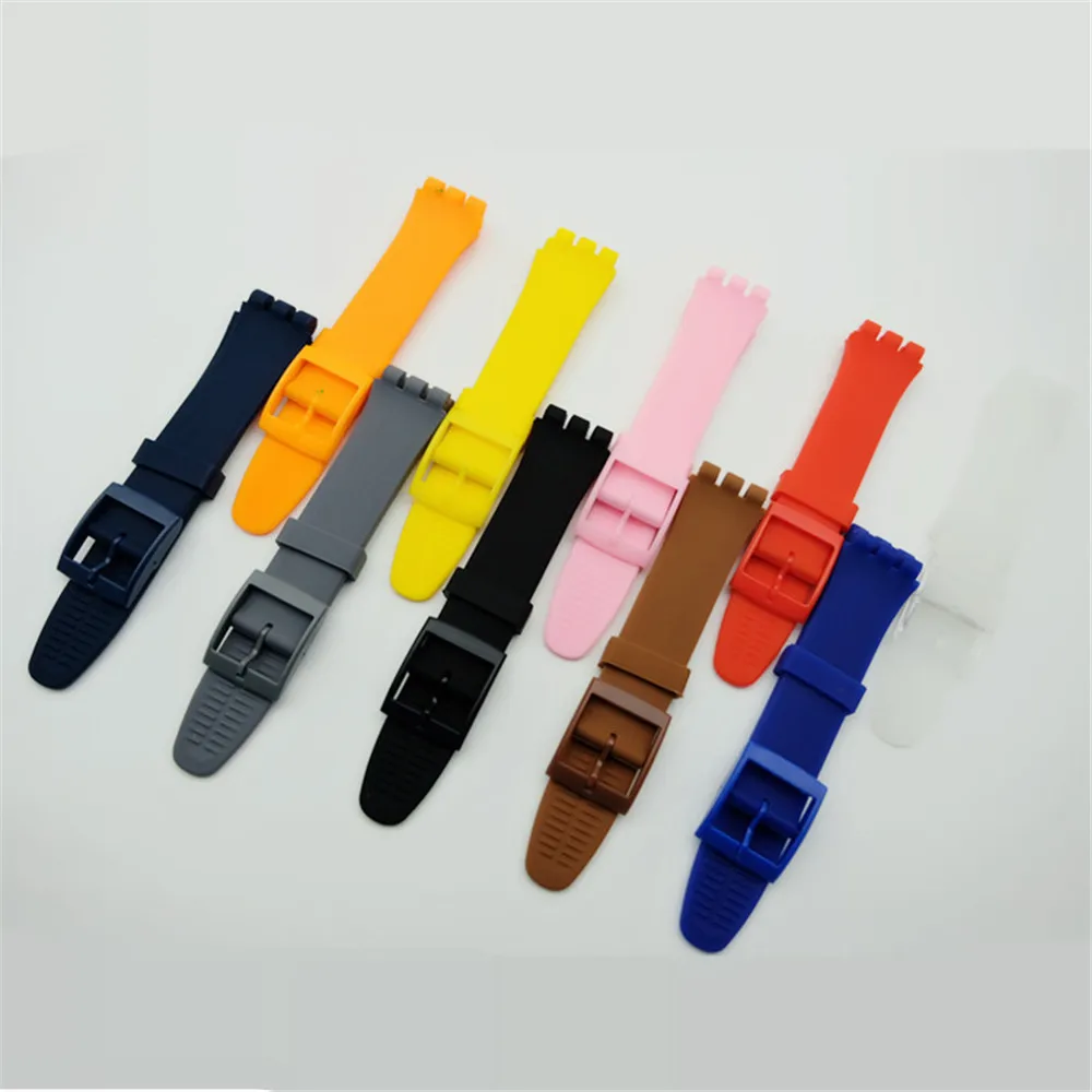 

T-AMQ Black Watchband for Swatch Strap Buckle For SWATCH Silicone Watch band 17mm 19mm Rubber Strap Watch accessories - 14