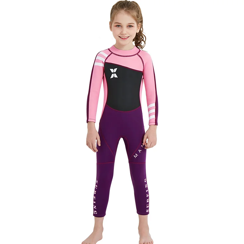 

GI FOREVER Girl Neoprene One Piece Suit Bikini Long Sleeve Swimwear 2018 New Patchwork Swimsuit Bathing Suit Maillot De Bai