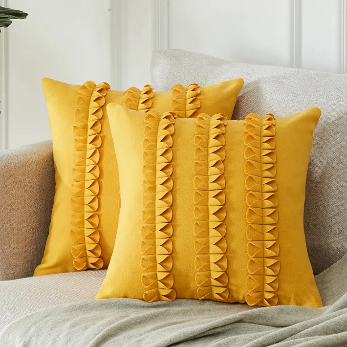 Topfinel Мягкая Милая наволочка с бантиком, наволочка для подушки, роскошные квадратные декоративные подушки для дивана, кровати, автомобиля, подушки для дома - Цвет: Yellow-Set of 2